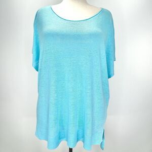 Eileen Fisher Top Women's XL Aqua Blue Knit Boho Lagenlook Linen Beach Tunic NWT